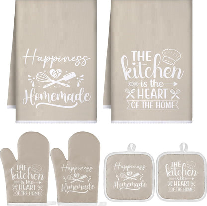 6 Pcs Kitchen Decor Accessories Set Farmhouse Towels Pot Holders Oven Mitts Set 2 Dish Towels 2 Potholders 2 Cooking Mittens Oven Glove for Christmas Baking Cooking Supply(Yellow,Kitchen)