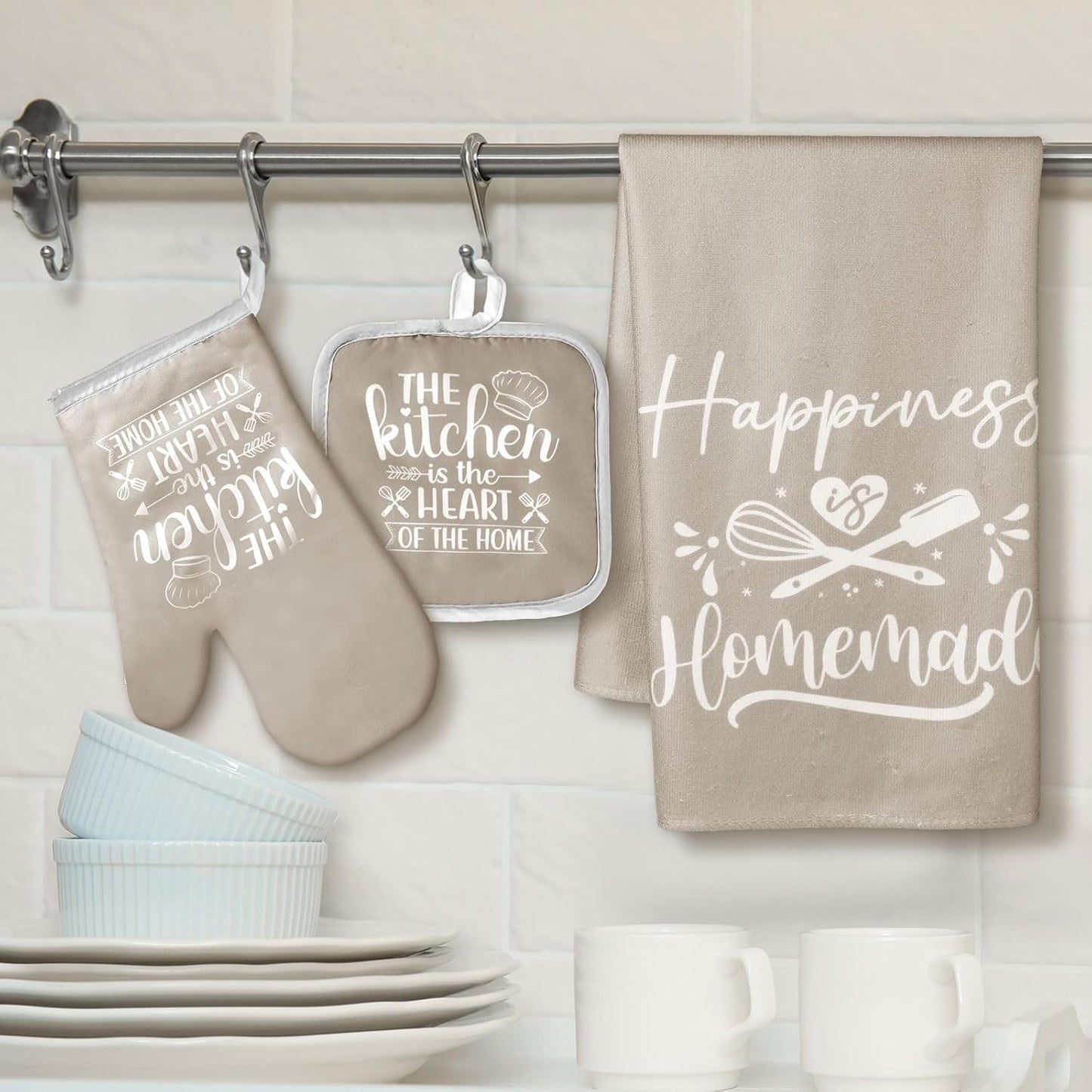 6 Pcs Kitchen Decor Accessories Set Farmhouse Towels Pot Holders Oven Mitts Set 2 Dish Towels 2 Potholders 2 Cooking Mittens Oven Glove for Christmas Baking Cooking Supply(Yellow,Kitchen)