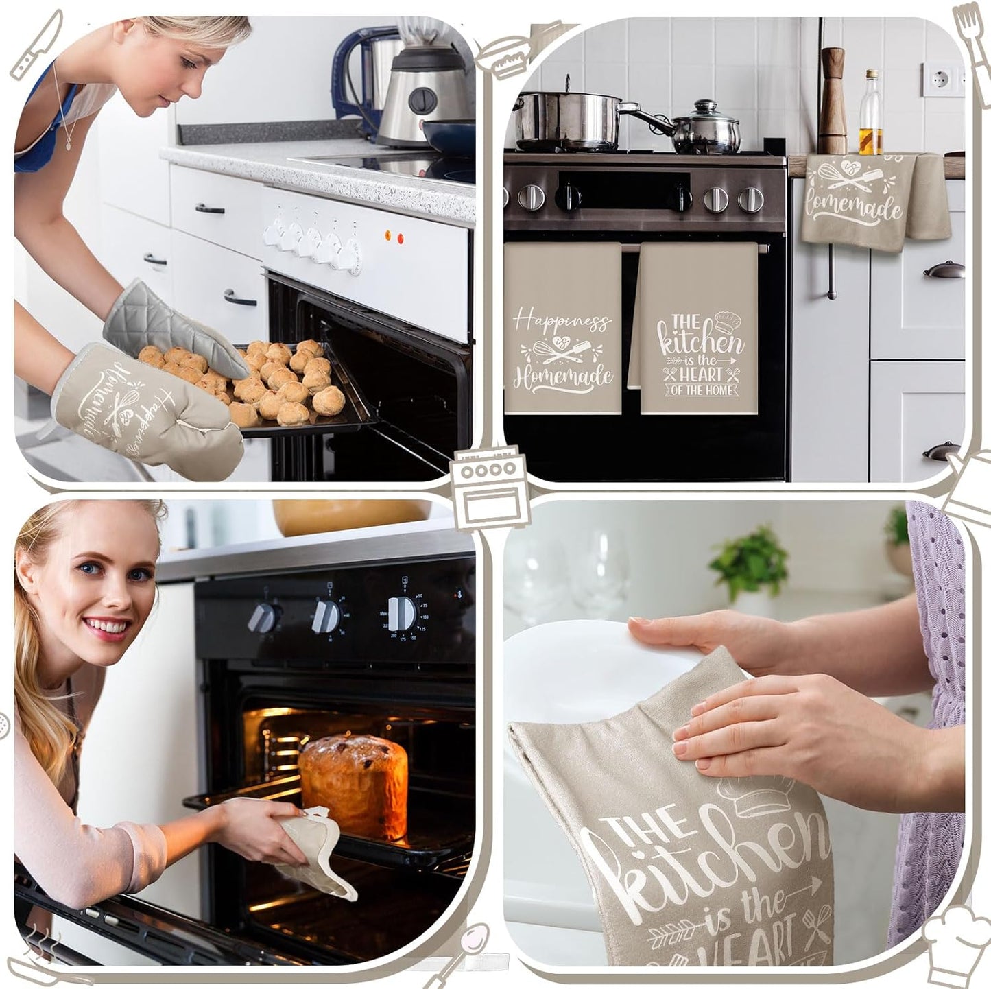 6 Pcs Kitchen Decor Accessories Set Farmhouse Towels Pot Holders Oven Mitts Set 2 Dish Towels 2 Potholders 2 Cooking Mittens Oven Glove for Christmas Baking Cooking Supply(Yellow,Kitchen)