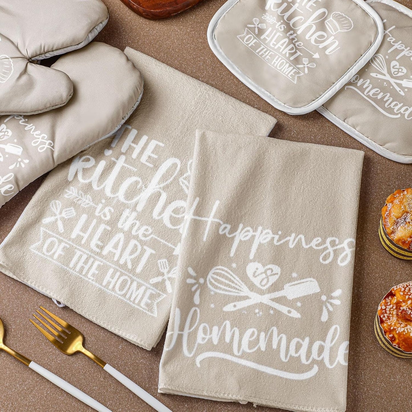 6 Pcs Kitchen Decor Accessories Set Farmhouse Towels Pot Holders Oven Mitts Set 2 Dish Towels 2 Potholders 2 Cooking Mittens Oven Glove for Christmas Baking Cooking Supply(Yellow,Kitchen)