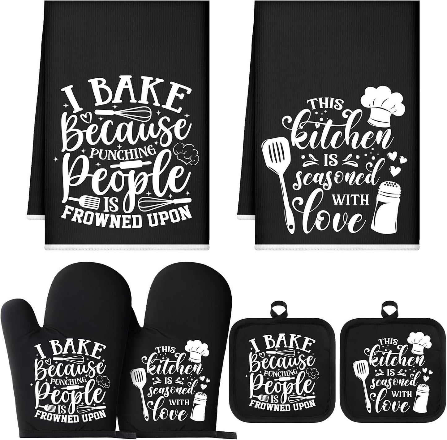 6 Pcs Kitchen Decor Accessories Set Farmhouse Towels Pot Holders Oven Mitts Set 2 Dish Towels 2 Potholders 2 Cooking Mittens Oven Glove for Christmas Baking Cooking Supply(Yellow,Kitchen)