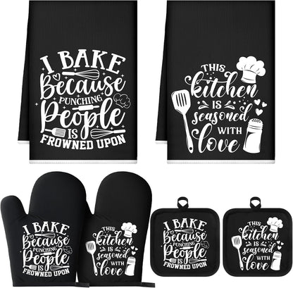 6 Pcs Kitchen Decor Accessories Set Farmhouse Towels Pot Holders Oven Mitts Set 2 Dish Towels 2 Potholders 2 Cooking Mittens Oven Glove for Christmas Baking Cooking Supply(Yellow,Kitchen)