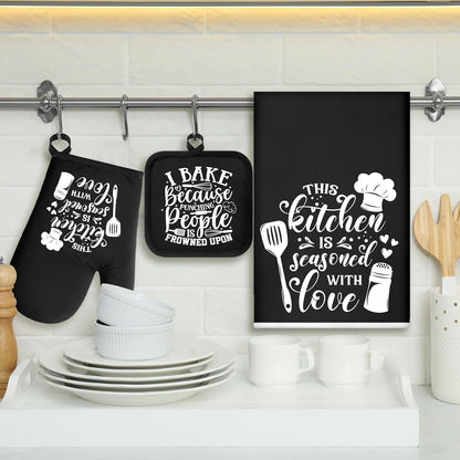 6 Pcs Kitchen Decor Accessories Set Farmhouse Towels Pot Holders Oven Mitts Set 2 Dish Towels 2 Potholders 2 Cooking Mittens Oven Glove for Christmas Baking Cooking Supply(Yellow,Kitchen)