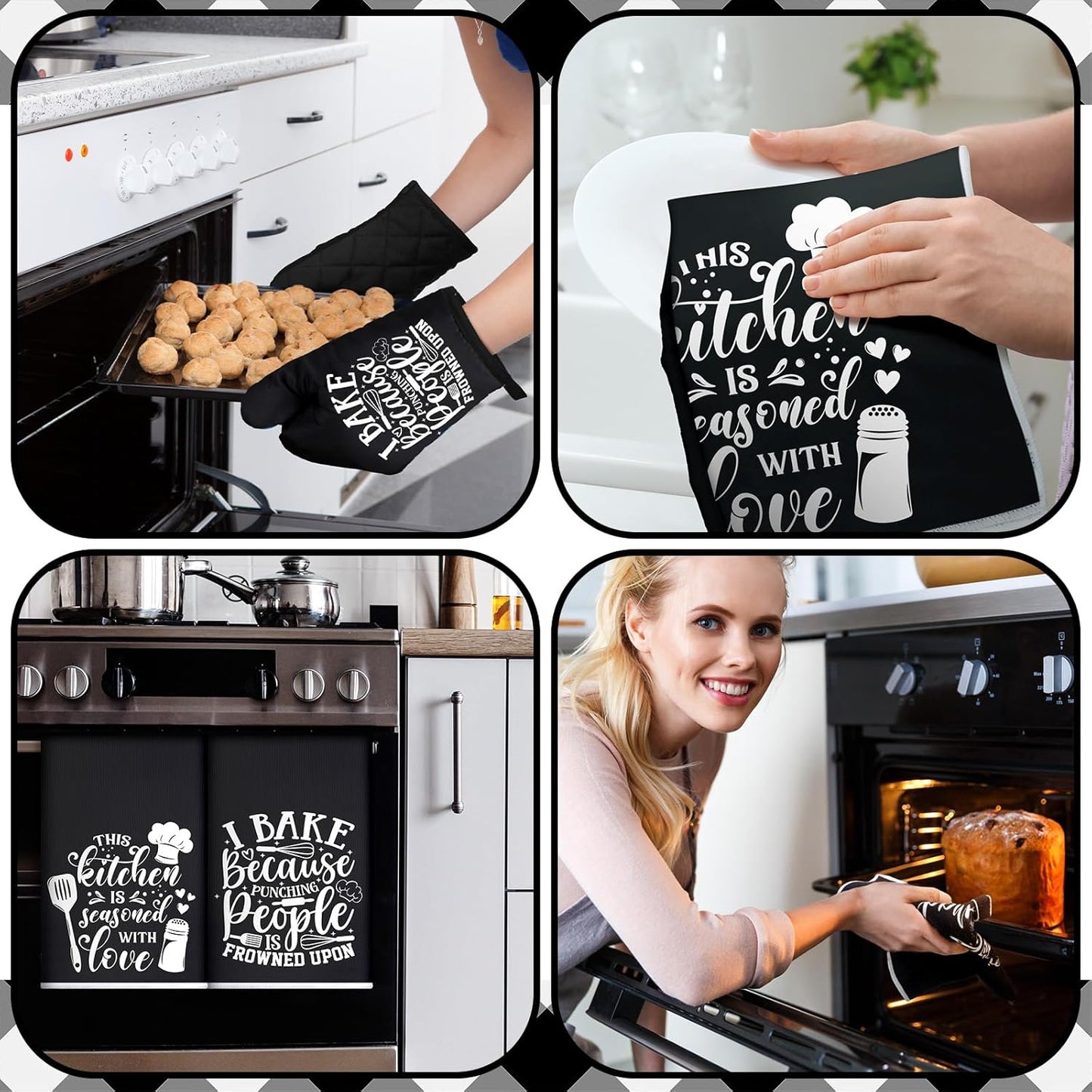 6 Pcs Kitchen Decor Accessories Set Farmhouse Towels Pot Holders Oven Mitts Set 2 Dish Towels 2 Potholders 2 Cooking Mittens Oven Glove for Christmas Baking Cooking Supply(Yellow,Kitchen)