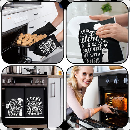 6 Pcs Kitchen Decor Accessories Set Farmhouse Towels Pot Holders Oven Mitts Set 2 Dish Towels 2 Potholders 2 Cooking Mittens Oven Glove for Christmas Baking Cooking Supply(Yellow,Kitchen)