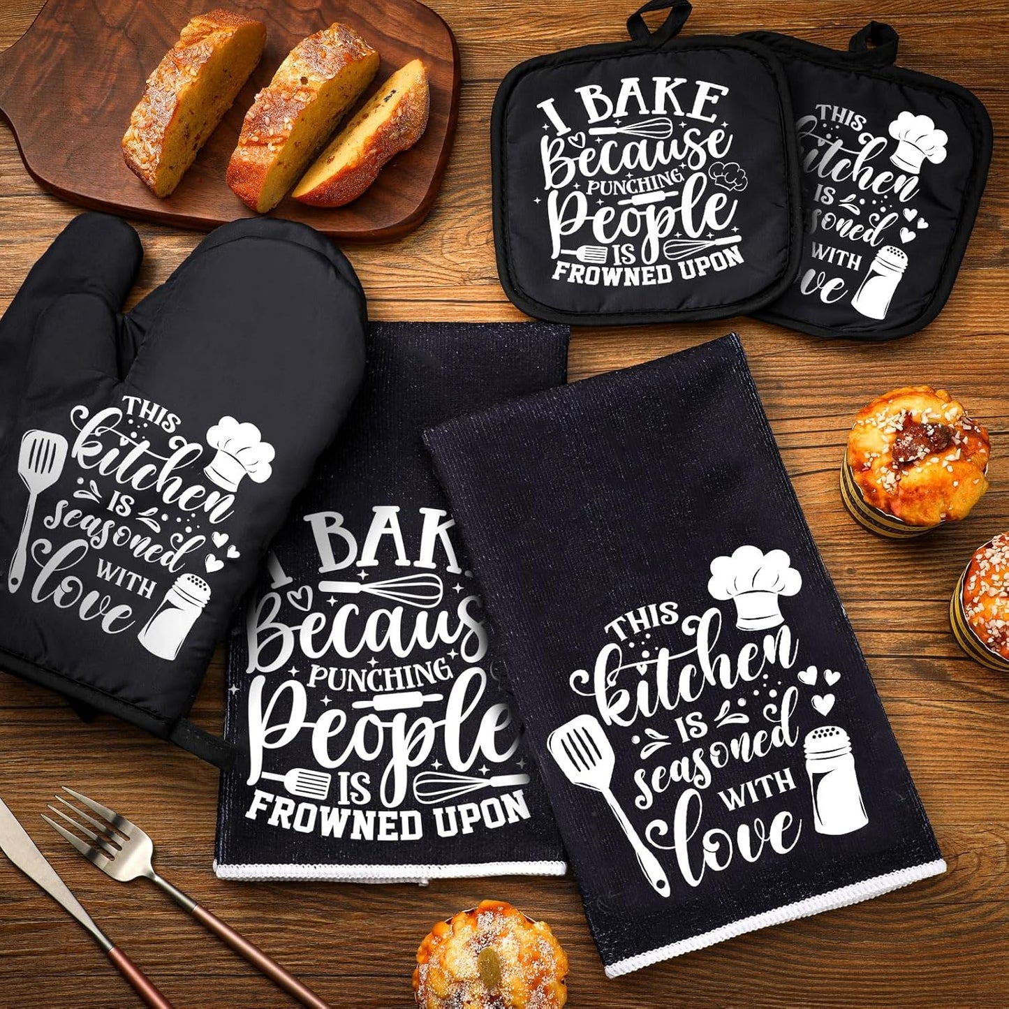 6 Pcs Kitchen Decor Accessories Set Farmhouse Towels Pot Holders Oven Mitts Set 2 Dish Towels 2 Potholders 2 Cooking Mittens Oven Glove for Christmas Baking Cooking Supply(Yellow,Kitchen)