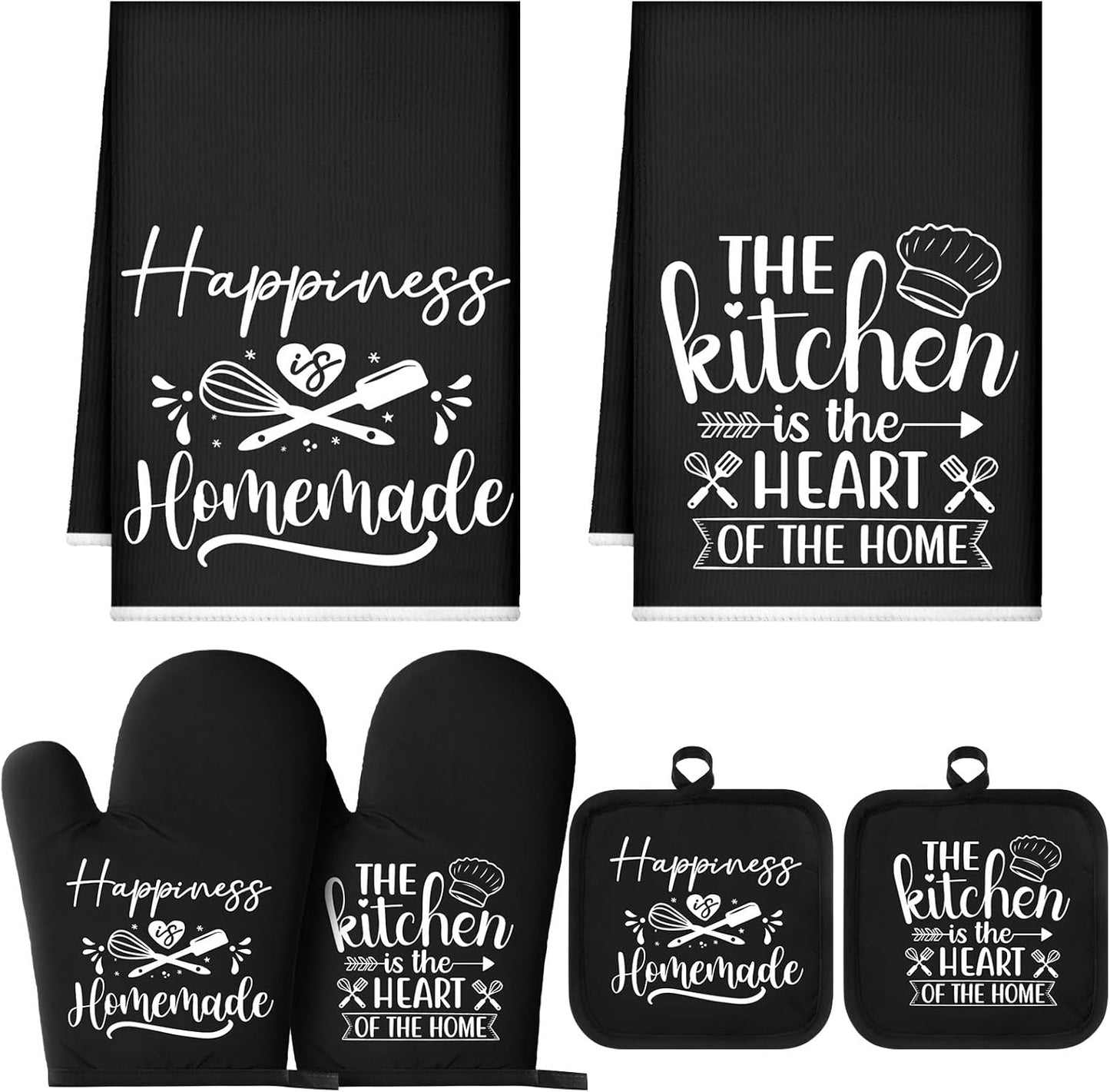 6 Pcs Kitchen Decor Accessories Set Farmhouse Towels Pot Holders Oven Mitts Set 2 Dish Towels 2 Potholders 2 Cooking Mittens Oven Glove for Christmas Baking Cooking Supply(Yellow,Kitchen)