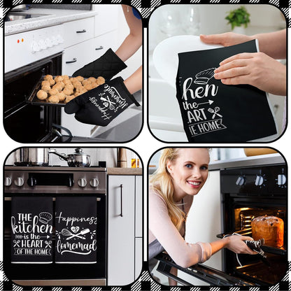 6 Pcs Kitchen Decor Accessories Set Farmhouse Towels Pot Holders Oven Mitts Set 2 Dish Towels 2 Potholders 2 Cooking Mittens Oven Glove for Christmas Baking Cooking Supply(Yellow,Kitchen)