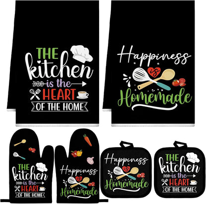 6 Pcs Kitchen Decor Accessories Set Farmhouse Towels Pot Holders Oven Mitts Set 2 Dish Towels 2 Potholders 2 Cooking Mittens Oven Glove for Christmas Baking Cooking Supply(Yellow,Kitchen)