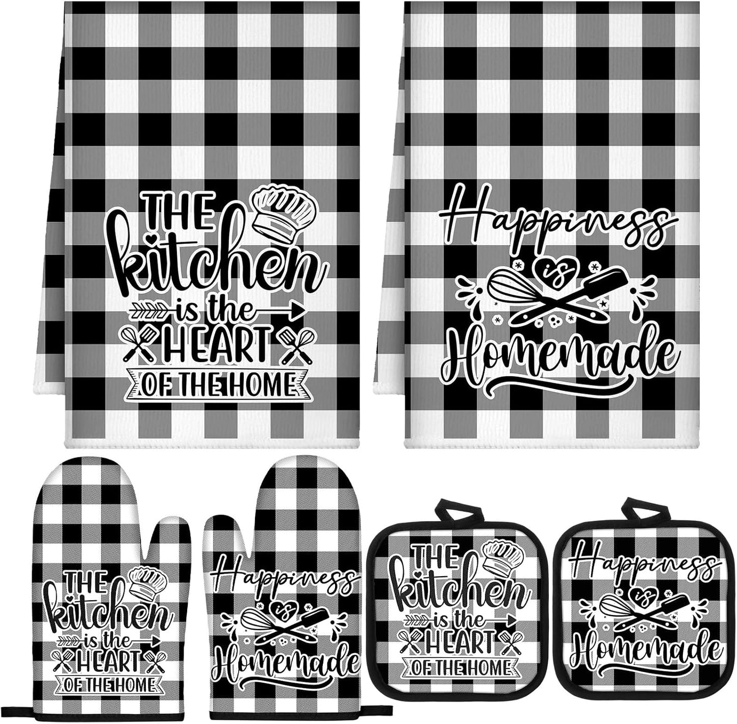6 Pcs Kitchen Decor Accessories Set Farmhouse Towels Pot Holders Oven Mitts Set 2 Dish Towels 2 Potholders 2 Cooking Mittens Oven Glove for Christmas Baking Cooking Supply(Yellow,Kitchen)