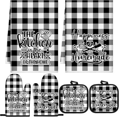 6 Pcs Kitchen Decor Accessories Set Farmhouse Towels Pot Holders Oven Mitts Set 2 Dish Towels 2 Potholders 2 Cooking Mittens Oven Glove for Christmas Baking Cooking Supply(Yellow,Kitchen)