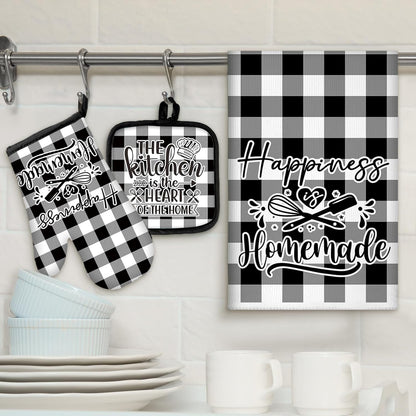 6 Pcs Kitchen Decor Accessories Set Farmhouse Towels Pot Holders Oven Mitts Set 2 Dish Towels 2 Potholders 2 Cooking Mittens Oven Glove for Christmas Baking Cooking Supply(Yellow,Kitchen)
