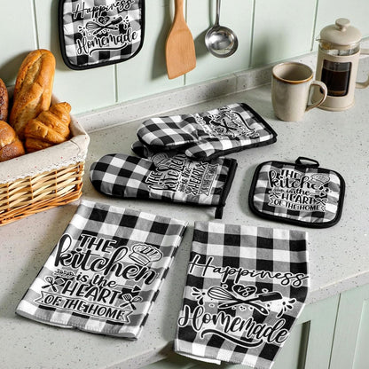 6 Pcs Kitchen Decor Accessories Set Farmhouse Towels Pot Holders Oven Mitts Set 2 Dish Towels 2 Potholders 2 Cooking Mittens Oven Glove for Christmas Baking Cooking Supply(Yellow,Kitchen)