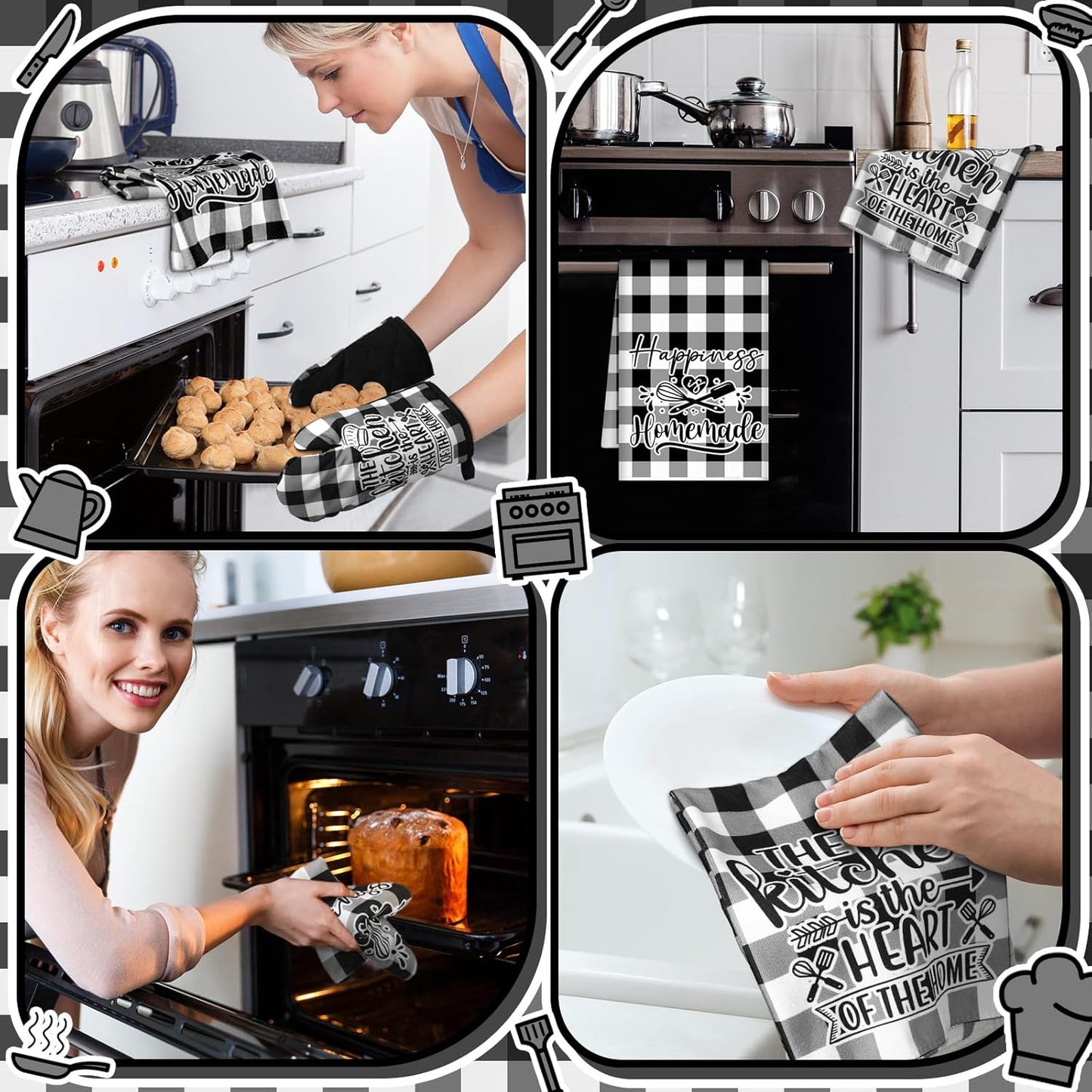 6 Pcs Kitchen Decor Accessories Set Farmhouse Towels Pot Holders Oven Mitts Set 2 Dish Towels 2 Potholders 2 Cooking Mittens Oven Glove for Christmas Baking Cooking Supply(Yellow,Kitchen)