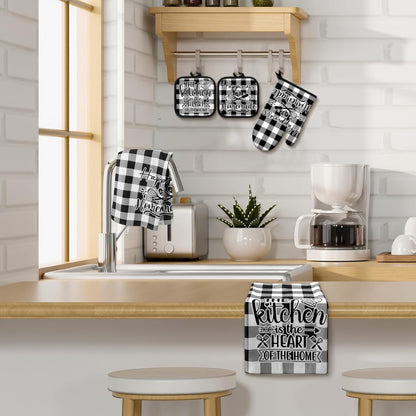 6 Pcs Kitchen Decor Accessories Set Farmhouse Towels Pot Holders Oven Mitts Set 2 Dish Towels 2 Potholders 2 Cooking Mittens Oven Glove for Christmas Baking Cooking Supply(Yellow,Kitchen)