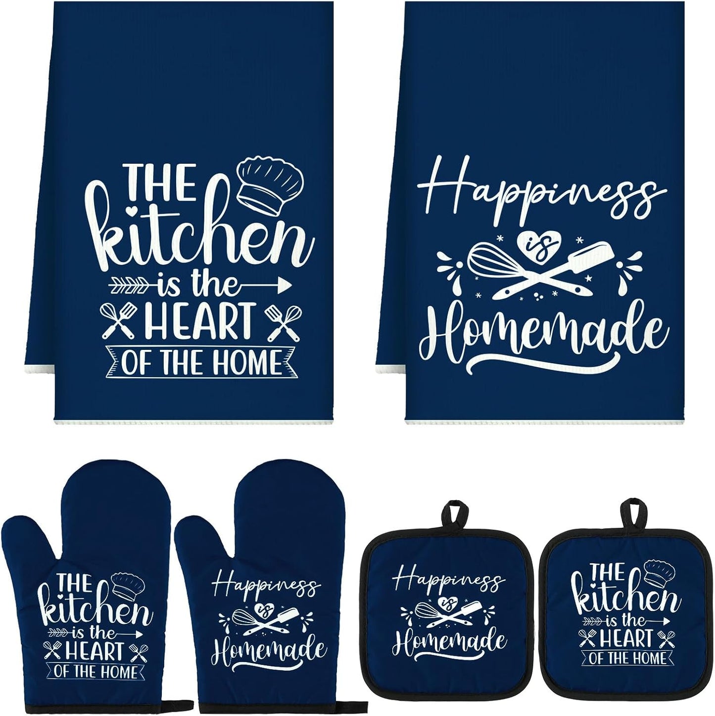 6 Pcs Kitchen Decor Accessories Set Farmhouse Towels Pot Holders Oven Mitts Set 2 Dish Towels 2 Potholders 2 Cooking Mittens Oven Glove for Christmas Baking Cooking Supply(Yellow,Kitchen)