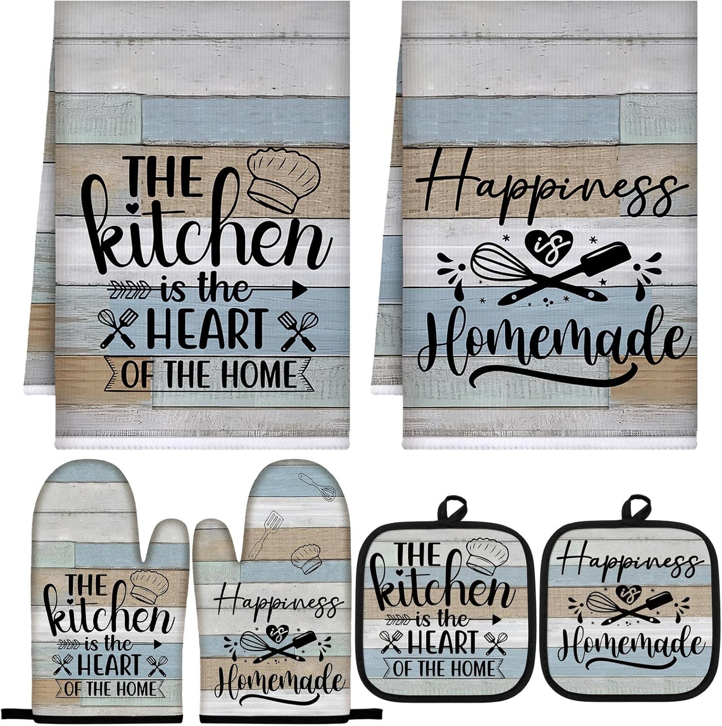 6 Pcs Kitchen Decor Accessories Set Farmhouse Towels Pot Holders Oven Mitts Set 2 Dish Towels 2 Potholders 2 Cooking Mittens Oven Glove for Christmas Baking Cooking Supply(Yellow,Kitchen)