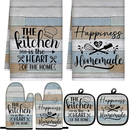 6 Pcs Kitchen Decor Accessories Set Farmhouse Towels Pot Holders Oven Mitts Set 2 Dish Towels 2 Potholders 2 Cooking Mittens Oven Glove for Christmas Baking Cooking Supply(Yellow,Kitchen)