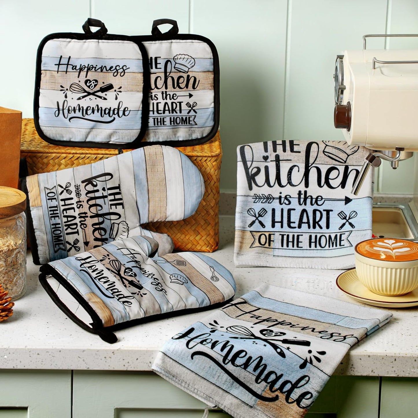 6 Pcs Kitchen Decor Accessories Set Farmhouse Towels Pot Holders Oven Mitts Set 2 Dish Towels 2 Potholders 2 Cooking Mittens Oven Glove for Christmas Baking Cooking Supply(Yellow,Kitchen)