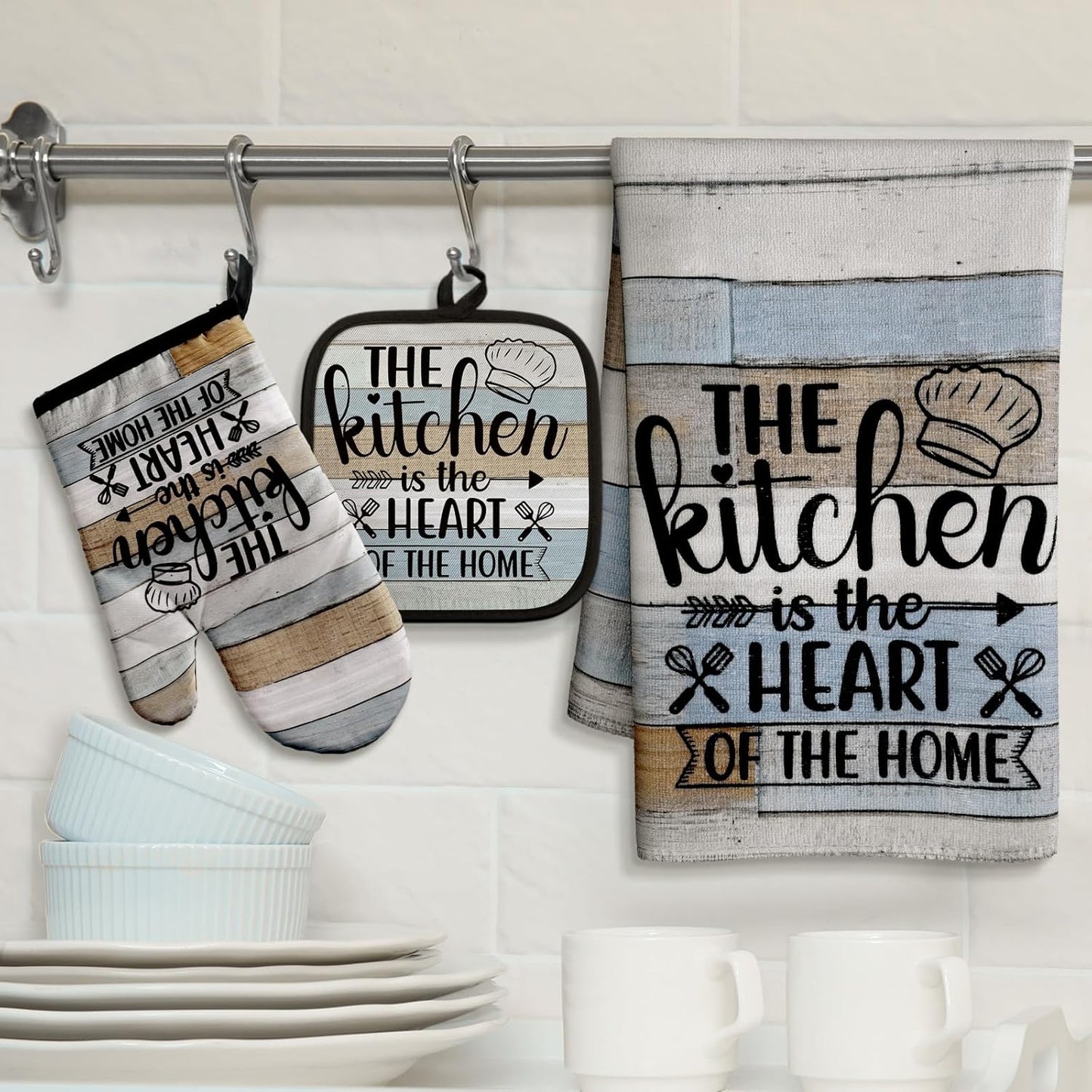 6 Pcs Kitchen Decor Accessories Set Farmhouse Towels Pot Holders Oven Mitts Set 2 Dish Towels 2 Potholders 2 Cooking Mittens Oven Glove for Christmas Baking Cooking Supply(Yellow,Kitchen)