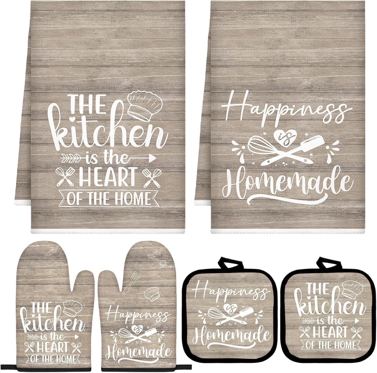6 Pcs Kitchen Decor Accessories Set Farmhouse Towels Pot Holders Oven Mitts Set 2 Dish Towels 2 Potholders 2 Cooking Mittens Oven Glove for Christmas Baking Cooking Supply(Yellow,Kitchen)