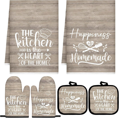 6 Pcs Kitchen Decor Accessories Set Farmhouse Towels Pot Holders Oven Mitts Set 2 Dish Towels 2 Potholders 2 Cooking Mittens Oven Glove for Christmas Baking Cooking Supply(Yellow,Kitchen)