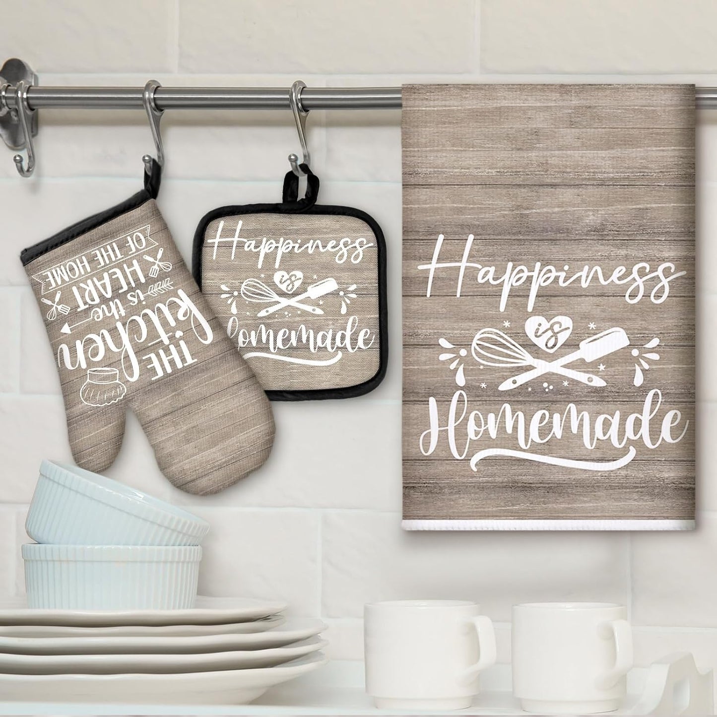 6 Pcs Kitchen Decor Accessories Set Farmhouse Towels Pot Holders Oven Mitts Set 2 Dish Towels 2 Potholders 2 Cooking Mittens Oven Glove for Christmas Baking Cooking Supply(Yellow,Kitchen)