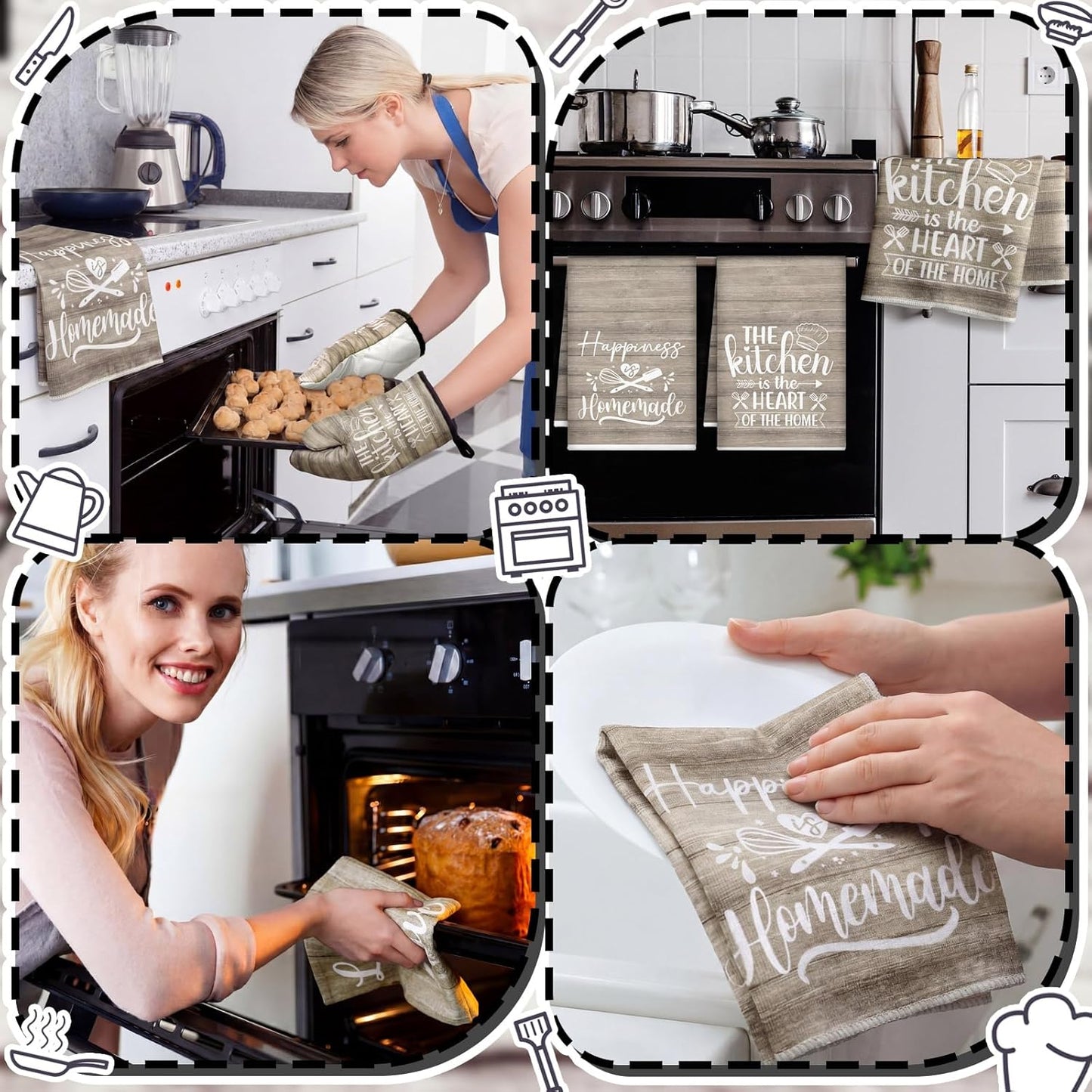 6 Pcs Kitchen Decor Accessories Set Farmhouse Towels Pot Holders Oven Mitts Set 2 Dish Towels 2 Potholders 2 Cooking Mittens Oven Glove for Christmas Baking Cooking Supply(Yellow,Kitchen)