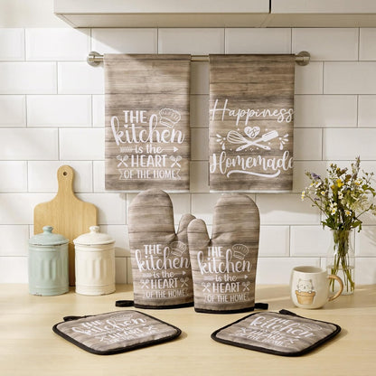 6 Pcs Kitchen Decor Accessories Set Farmhouse Towels Pot Holders Oven Mitts Set 2 Dish Towels 2 Potholders 2 Cooking Mittens Oven Glove for Christmas Baking Cooking Supply(Yellow,Kitchen)