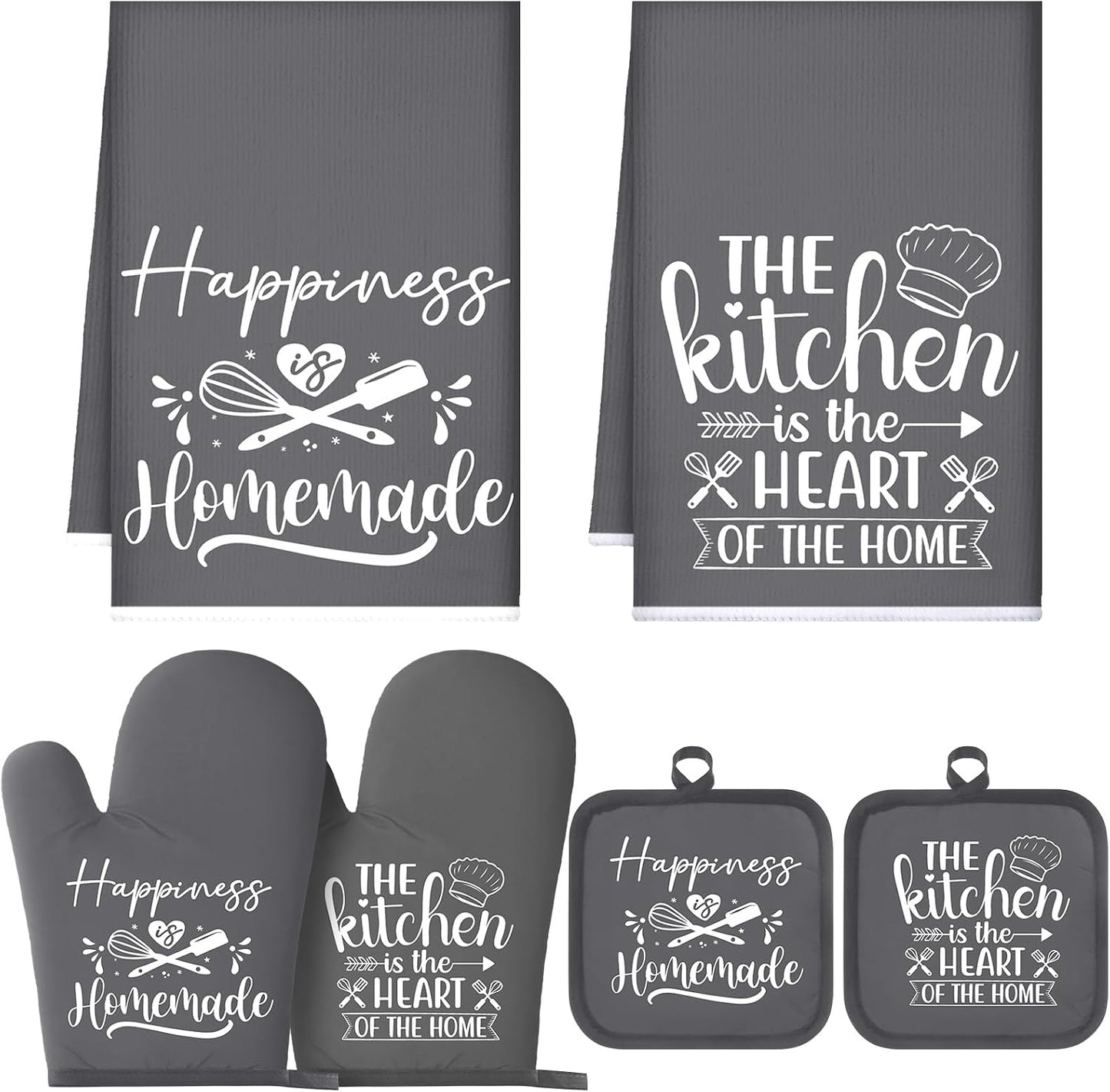 6 Pcs Kitchen Decor Accessories Set Farmhouse Towels Pot Holders Oven Mitts Set 2 Dish Towels 2 Potholders 2 Cooking Mittens Oven Glove for Christmas Baking Cooking Supply(Yellow,Kitchen)