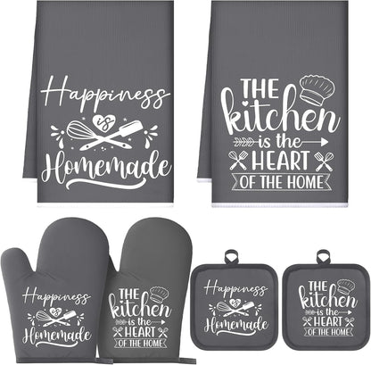 6 Pcs Kitchen Decor Accessories Set Farmhouse Towels Pot Holders Oven Mitts Set 2 Dish Towels 2 Potholders 2 Cooking Mittens Oven Glove for Christmas Baking Cooking Supply(Yellow,Kitchen)