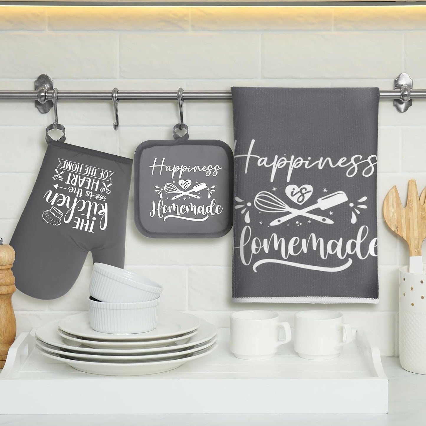 6 Pcs Kitchen Decor Accessories Set Farmhouse Towels Pot Holders Oven Mitts Set 2 Dish Towels 2 Potholders 2 Cooking Mittens Oven Glove for Christmas Baking Cooking Supply(Yellow,Kitchen)