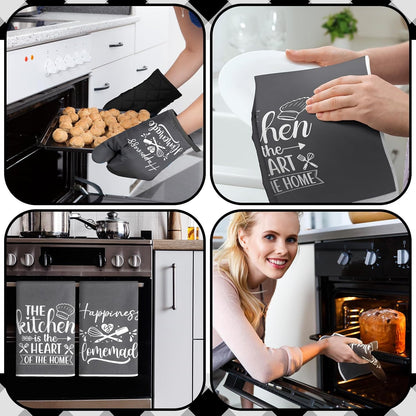 6 Pcs Kitchen Decor Accessories Set Farmhouse Towels Pot Holders Oven Mitts Set 2 Dish Towels 2 Potholders 2 Cooking Mittens Oven Glove for Christmas Baking Cooking Supply(Yellow,Kitchen)