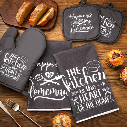 6 Pcs Kitchen Decor Accessories Set Farmhouse Towels Pot Holders Oven Mitts Set 2 Dish Towels 2 Potholders 2 Cooking Mittens Oven Glove for Christmas Baking Cooking Supply(Yellow,Kitchen)