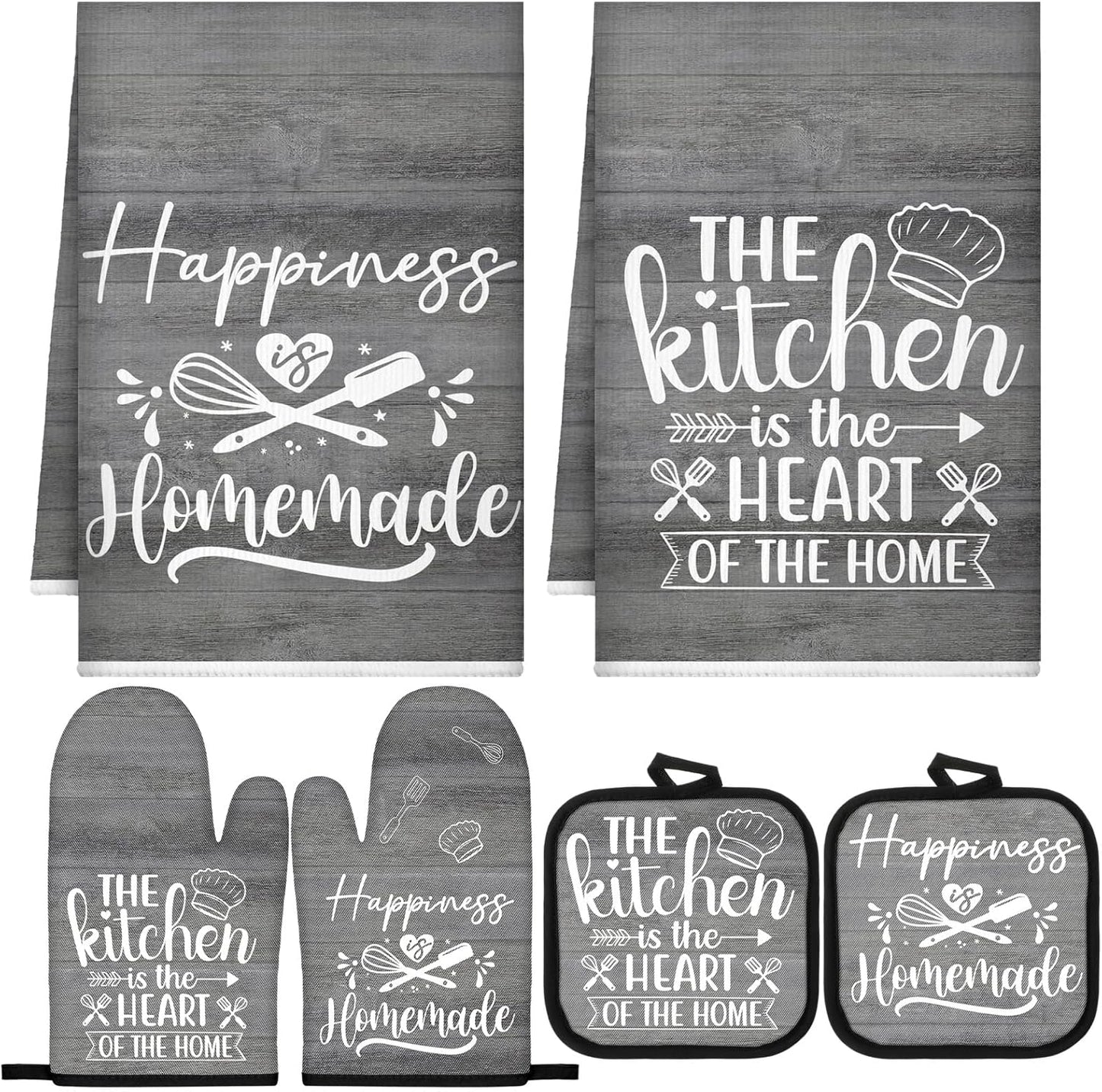6 Pcs Kitchen Decor Accessories Set Farmhouse Towels Pot Holders Oven Mitts Set 2 Dish Towels 2 Potholders 2 Cooking Mittens Oven Glove for Christmas Baking Cooking Supply(Yellow,Kitchen)