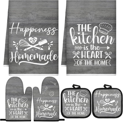 6 Pcs Kitchen Decor Accessories Set Farmhouse Towels Pot Holders Oven Mitts Set 2 Dish Towels 2 Potholders 2 Cooking Mittens Oven Glove for Christmas Baking Cooking Supply(Yellow,Kitchen)