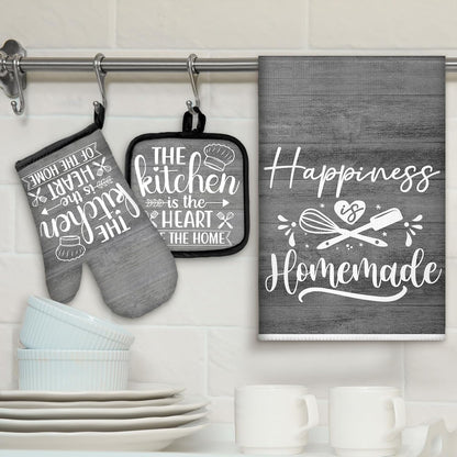 6 Pcs Kitchen Decor Accessories Set Farmhouse Towels Pot Holders Oven Mitts Set 2 Dish Towels 2 Potholders 2 Cooking Mittens Oven Glove for Christmas Baking Cooking Supply(Yellow,Kitchen)