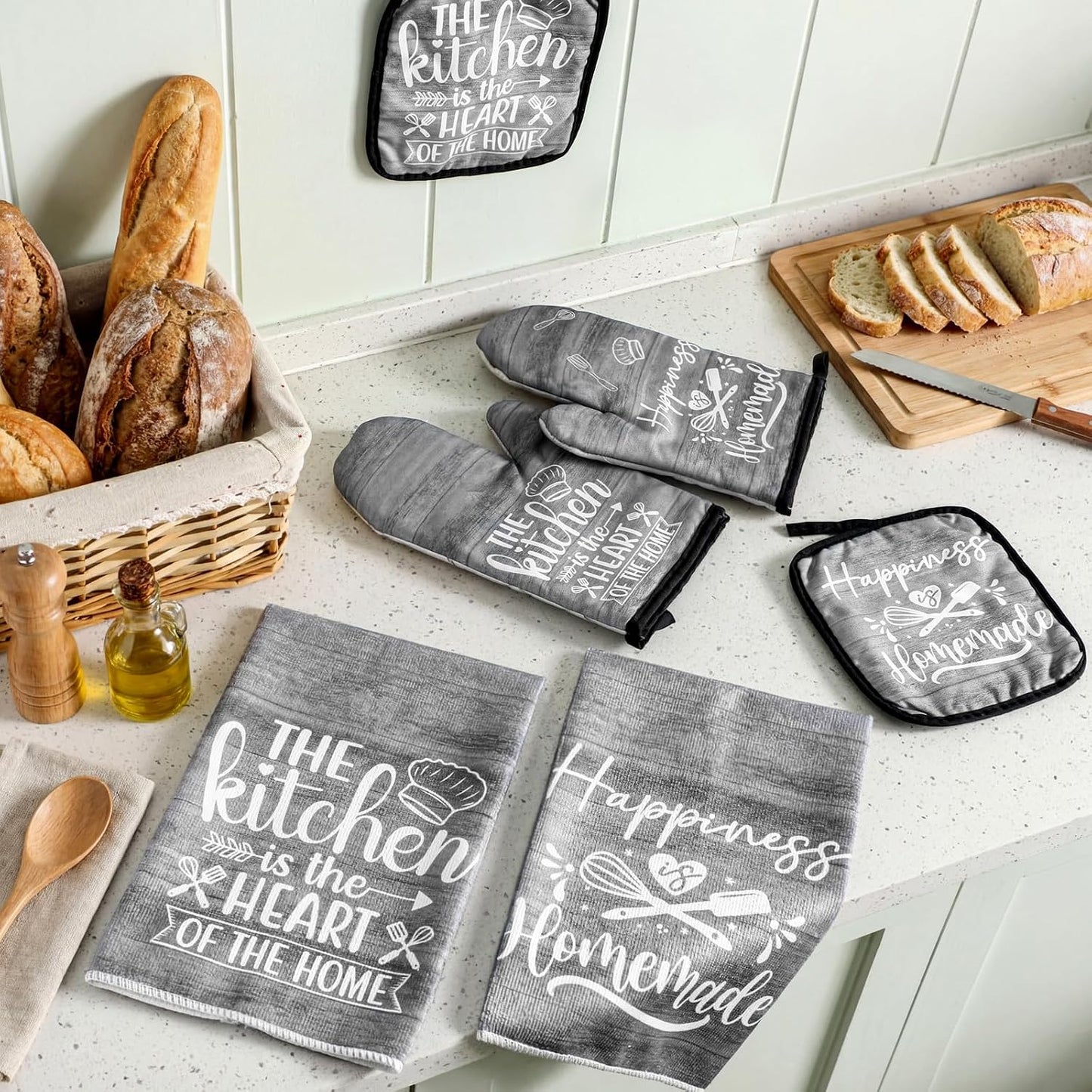 6 Pcs Kitchen Decor Accessories Set Farmhouse Towels Pot Holders Oven Mitts Set 2 Dish Towels 2 Potholders 2 Cooking Mittens Oven Glove for Christmas Baking Cooking Supply(Yellow,Kitchen)