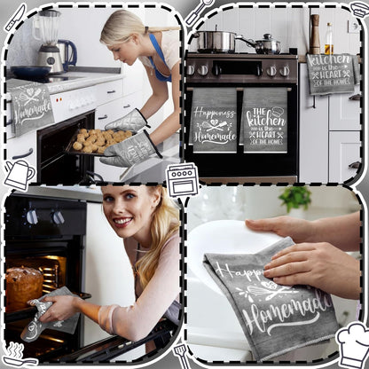 6 Pcs Kitchen Decor Accessories Set Farmhouse Towels Pot Holders Oven Mitts Set 2 Dish Towels 2 Potholders 2 Cooking Mittens Oven Glove for Christmas Baking Cooking Supply(Yellow,Kitchen)