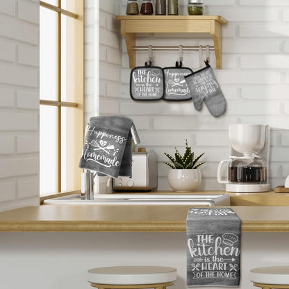 6 Pcs Kitchen Decor Accessories Set Farmhouse Towels Pot Holders Oven Mitts Set 2 Dish Towels 2 Potholders 2 Cooking Mittens Oven Glove for Christmas Baking Cooking Supply(Yellow,Kitchen)