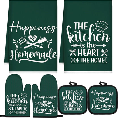 6 Pcs Kitchen Decor Accessories Set Farmhouse Towels Pot Holders Oven Mitts Set 2 Dish Towels 2 Potholders 2 Cooking Mittens Oven Glove for Christmas Baking Cooking Supply(Yellow,Kitchen)