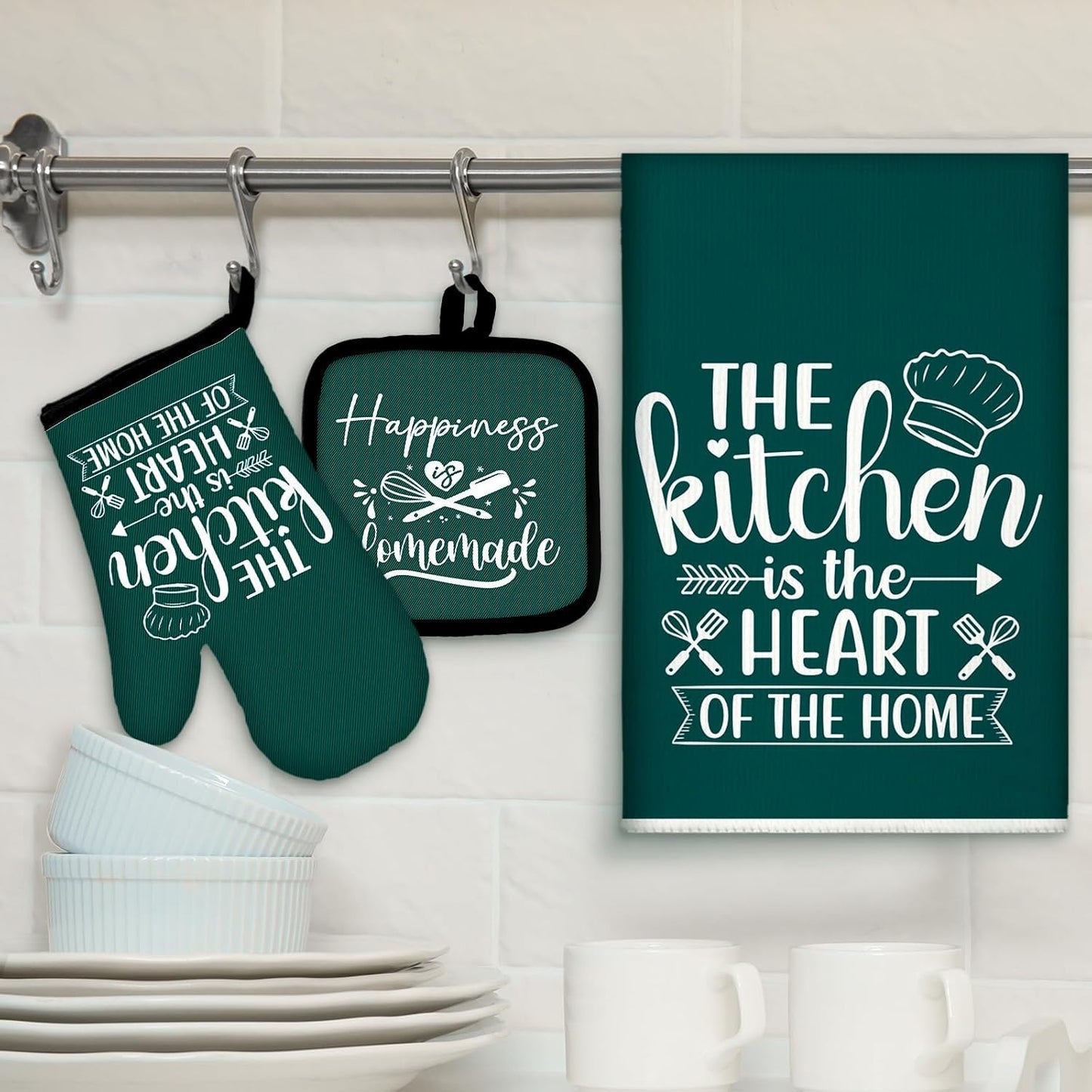6 Pcs Kitchen Decor Accessories Set Farmhouse Towels Pot Holders Oven Mitts Set 2 Dish Towels 2 Potholders 2 Cooking Mittens Oven Glove for Christmas Baking Cooking Supply(Yellow,Kitchen)