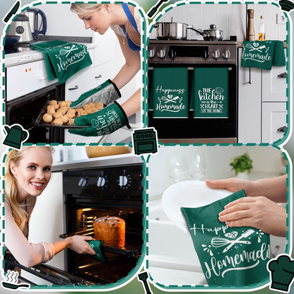 6 Pcs Kitchen Decor Accessories Set Farmhouse Towels Pot Holders Oven Mitts Set 2 Dish Towels 2 Potholders 2 Cooking Mittens Oven Glove for Christmas Baking Cooking Supply(Yellow,Kitchen)