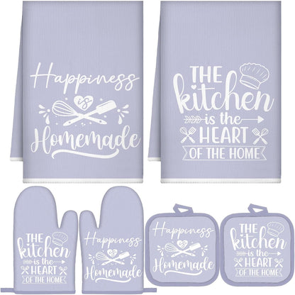 6 Pcs Kitchen Decor Accessories Set Farmhouse Towels Pot Holders Oven Mitts Set 2 Dish Towels 2 Potholders 2 Cooking Mittens Oven Glove for Christmas Baking Cooking Supply(Yellow,Kitchen)