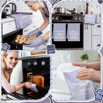 6 Pcs Kitchen Decor Accessories Set Farmhouse Towels Pot Holders Oven Mitts Set 2 Dish Towels 2 Potholders 2 Cooking Mittens Oven Glove for Christmas Baking Cooking Supply(Yellow,Kitchen)