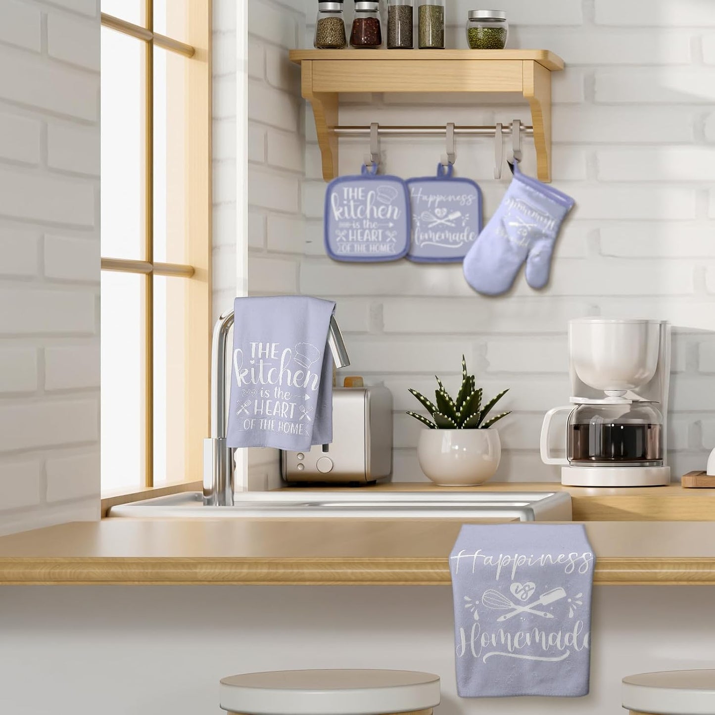 6 Pcs Kitchen Decor Accessories Set Farmhouse Towels Pot Holders Oven Mitts Set 2 Dish Towels 2 Potholders 2 Cooking Mittens Oven Glove for Christmas Baking Cooking Supply(Yellow,Kitchen)