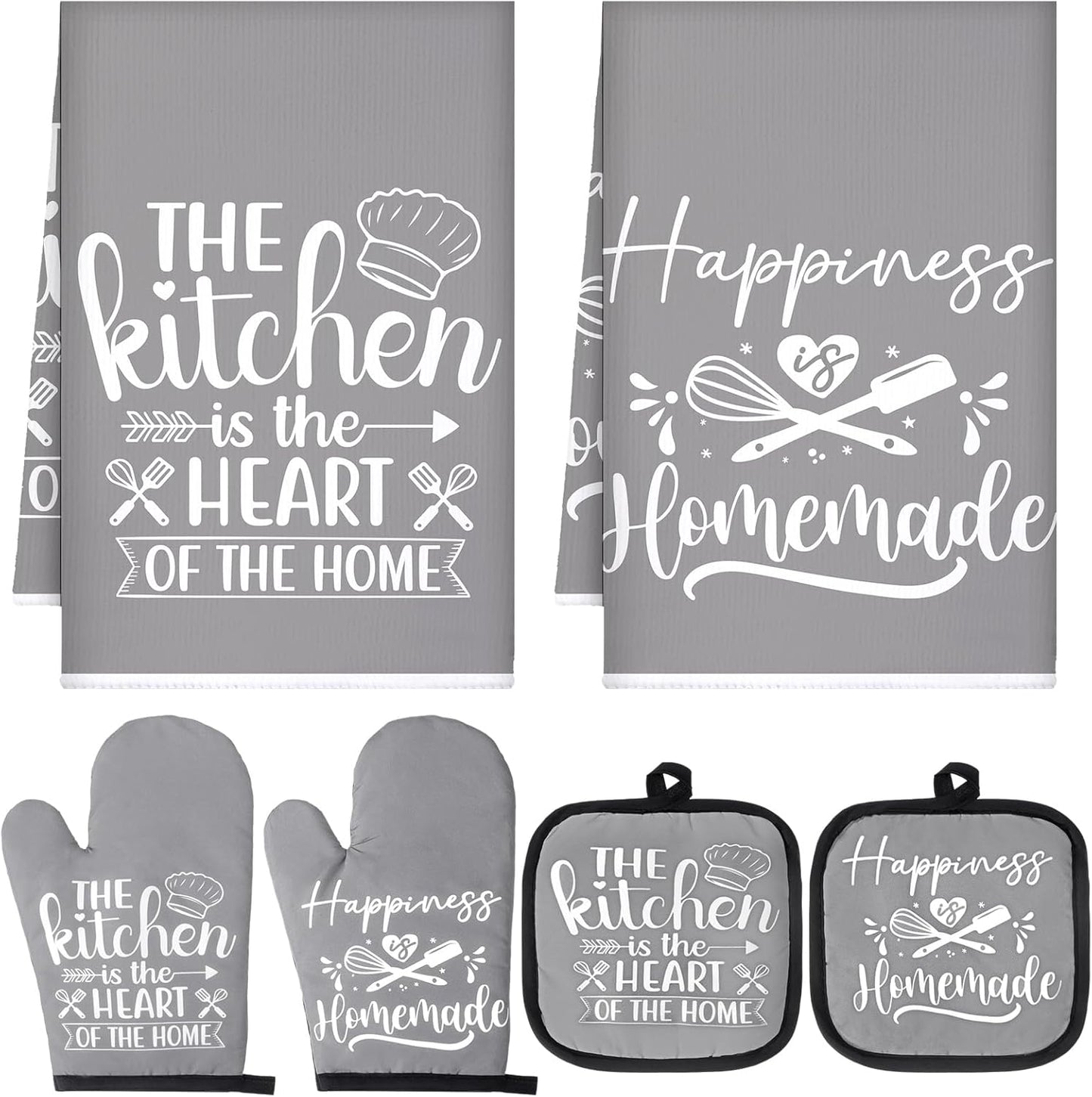 6 Pcs Kitchen Decor Accessories Set Farmhouse Towels Pot Holders Oven Mitts Set 2 Dish Towels 2 Potholders 2 Cooking Mittens Oven Glove for Christmas Baking Cooking Supply(Yellow,Kitchen)