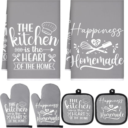 6 Pcs Kitchen Decor Accessories Set Farmhouse Towels Pot Holders Oven Mitts Set 2 Dish Towels 2 Potholders 2 Cooking Mittens Oven Glove for Christmas Baking Cooking Supply(Yellow,Kitchen)