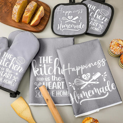 6 Pcs Kitchen Decor Accessories Set Farmhouse Towels Pot Holders Oven Mitts Set 2 Dish Towels 2 Potholders 2 Cooking Mittens Oven Glove for Christmas Baking Cooking Supply(Yellow,Kitchen)