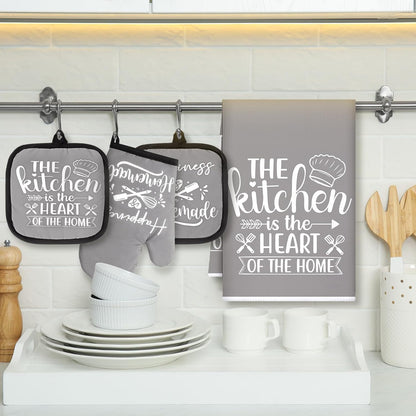 6 Pcs Kitchen Decor Accessories Set Farmhouse Towels Pot Holders Oven Mitts Set 2 Dish Towels 2 Potholders 2 Cooking Mittens Oven Glove for Christmas Baking Cooking Supply(Yellow,Kitchen)